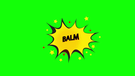 Animation-of-BALM-word.-Cartoon-comic-BALM-speech-bubble-burst-loop-Animation-video-transparent-background-with-alpha-channel.